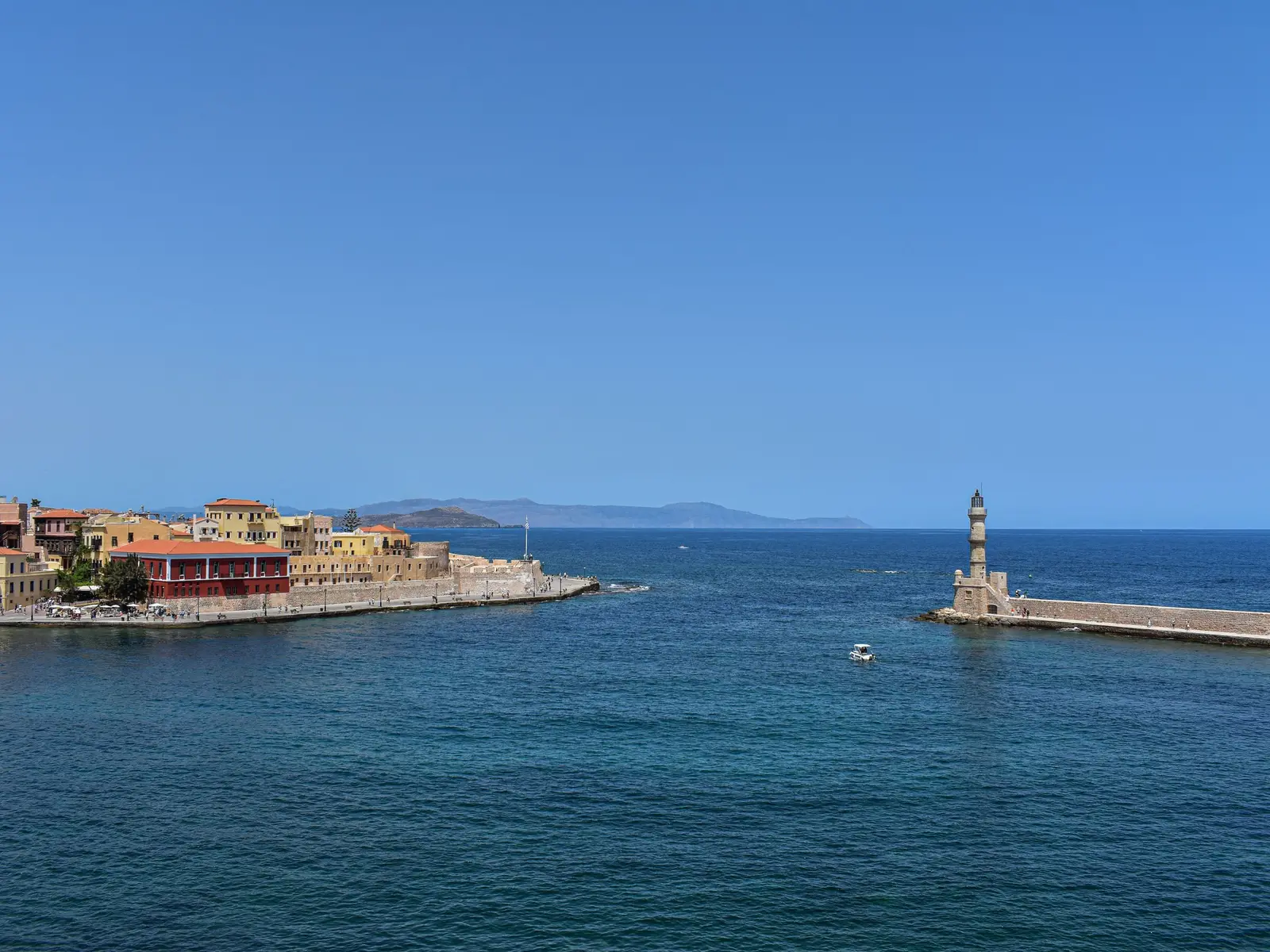 The old harbour and lighthouse at Chania on Crete