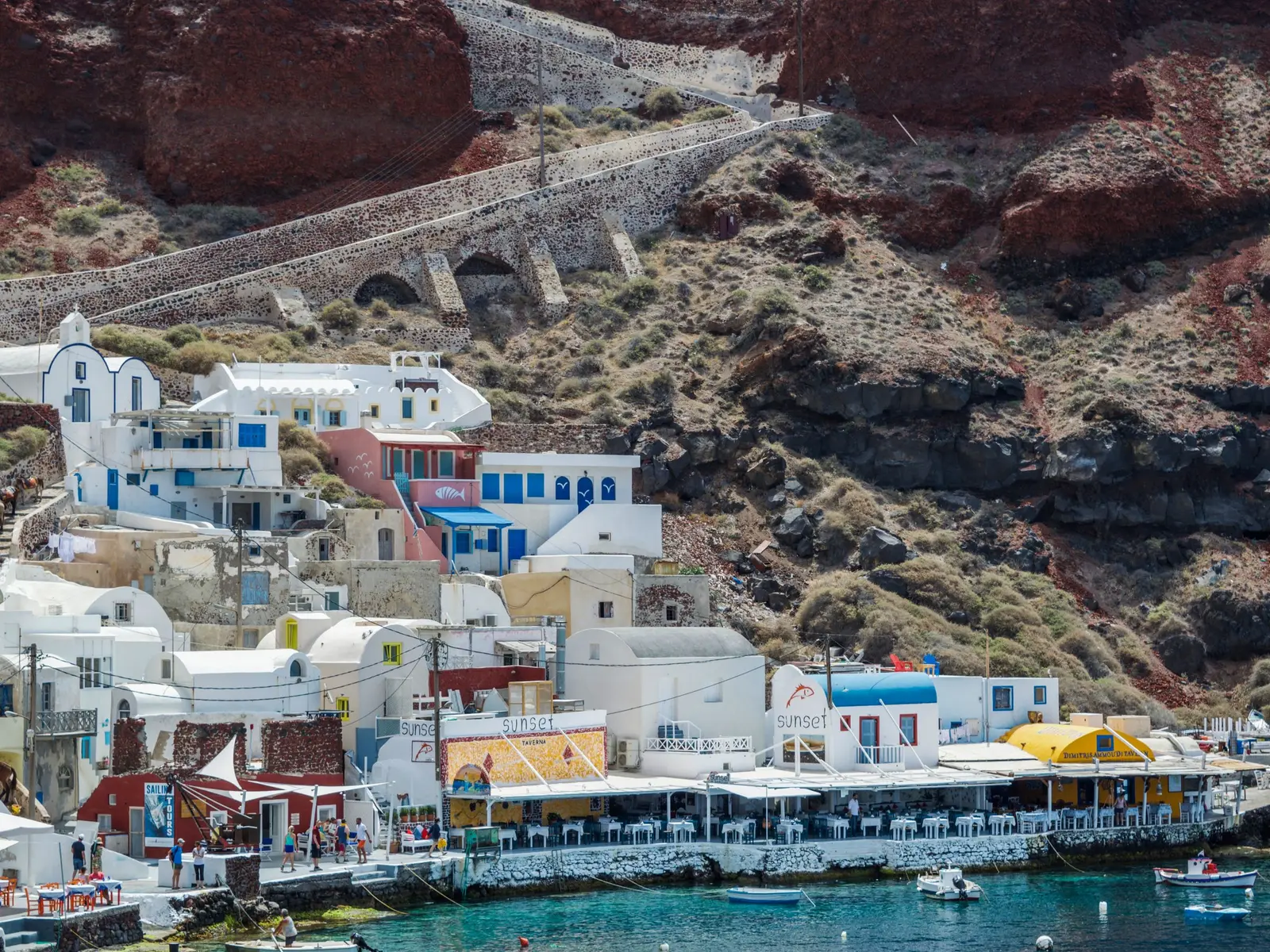 White houses beside blue water in the Cyclades