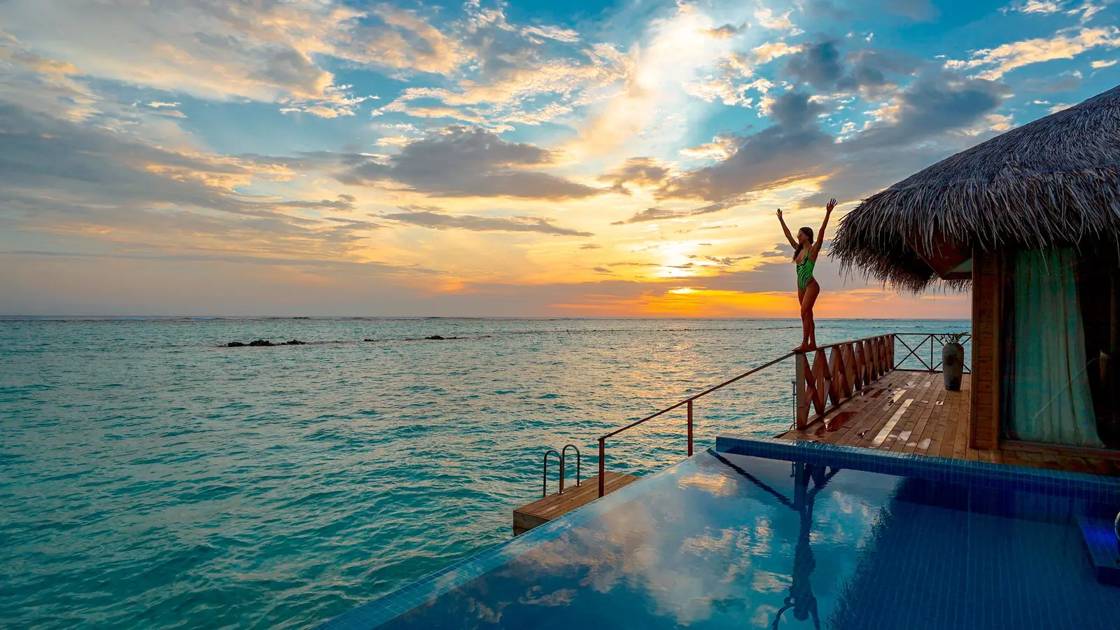 An infinity pool looking out over the sea